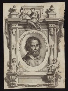 Giovanni Antonio de Sacchis, også kjent som Il Pordenone og Giovanni Antonio Licinio. Gravering av Giorgio Vasari av Italian School