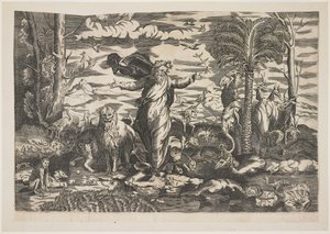 Gud skaper dyrene, ca. 1550 av Italian School