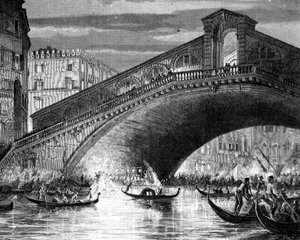 Canal Grande og Rialtobroen under karnevalet av Italian School