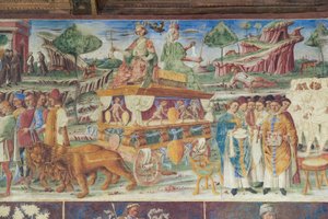 Månedens hall, Northern Wall: "Juli" med triumfen til Jupiter og Cybele, ca. 1468-70 (fresco) av Italian School