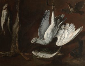 Hare, skestork og fisk, midten av 1600-tallet av Italian School
