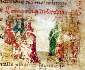 Hvordan uenighet ble født i Roma-kirken (skisma) mellom 1378 og 1417: manuskript fra det 14. århundre.@- i "" Croniche del Sercambi"". Nasjonalarkivet, Lucca. av Italian School