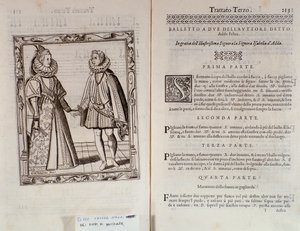 Hvordan danse en ballett for to Dobbeltside av Le Gratie dAmore (Le Grazie dAmore) av den italienske danseren Cesare Negri kalt Il Trombone (1536-1604), traktat om dans av Italian School