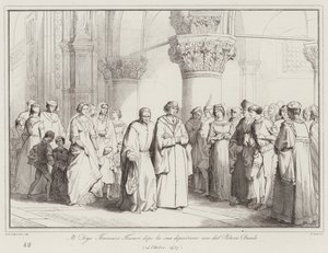 Doge Francesco Foscari, etter at hans avsetning forlater Dogepalasset av Italian School