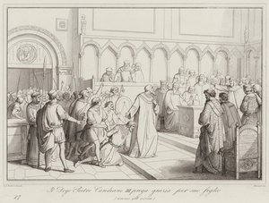 Doge Pietro Candiano III ber om nåde for sin sønn, 958 (gravering) av Italian School