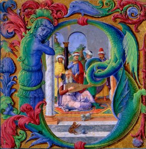 Opplyst initial B (tempera på pergament) av Italian School
