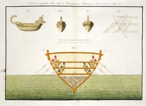 Illustrasjon av en romersk polyrem, plate 26, klasse 5 fra del I av The History of the Nations, gravert av A. Nani (akvatint) av Italian School