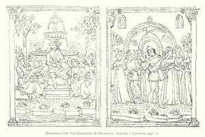 Illustrasjon fra en kopi av Decameron, trykt i Venezia i 1492, I (gravering) av Italian School
