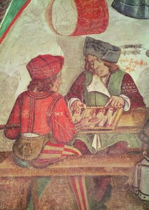Interiør i et vertshus, detalj av backgammonspillere (fresco) av Italian School