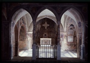 Innvendig visning av presbyteriet og alteret, st benedict hule (sacro speco) Subiaco av Italian School