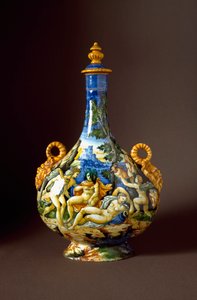 Io et Juno Keramikkkaraffel produsert i Urbino i verkstedet Fontana, Italia. Firenze fra 1500-tallet, Museo Nazionale del Bargello - Io og Juno. Keramikkmugge fra Fontana verksted, Urbino. Det 16. århundre. Nasjonalmuseet i Bargello, Firenze, Italia av Italian School