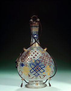 Italiensk kunst: glassflaske med polykrome dekorasjoner. Laget i Italia. Paris fra 1500-tallet, Louvre-museet av Italian School