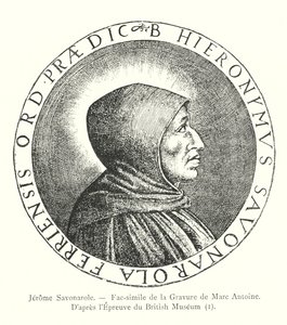 Jerome Savonarole, faksimile av graveringen til Marc Antoine, etter beviset fra British Museum, I (gravering) av Italian School