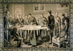 Kong Karl Albert av Savoy signerer vedtekten (teppe) av Italian School