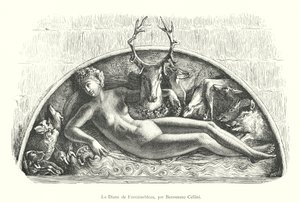 Diana av Fontainebleau, av Benvenuto Cellini (gravering) av Italian School