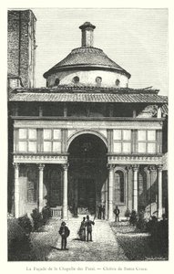 Fasaden til Chapel of the Pazzi, Cloister of Santa Croce (gravering) av Italian School