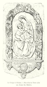 Jomfruen og barnet, Terracotta Bas-relieff med Medici-armene (gravering) av Italian School