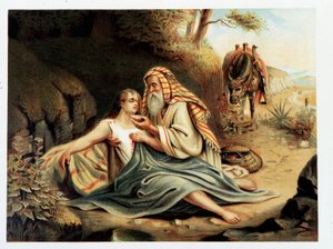 Le Bon Samaritan - i "" Golden classic Bible: History of Divine Openbaring in the old and in the new striving "" av Giovanni Ladislao Sykora (vol. 2), oversatt av Don Clemente Benetti. (italiensk bibel) av Italian School