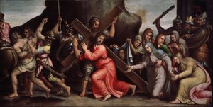 ""Kristus bærer sitt kors"" (Kristus bærer korset) Maleri av den italienske skolen. 1550-1600 Manierisme. Regionalt Deineka kunstgalleri, Kursk Russland av Italian School