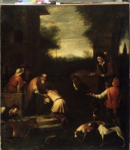 ""The Return of the Prodigal Son"" (Return of the Prodigal Son) Maleri av den italienske skolen. Statens kunstmuseum fra 1600-tallet for den hviterussiske republikken, Minsk, Hviterussland av Italian School