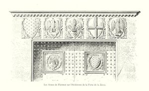 The Arms of Florence på Architrave of Porte de la Zecca (gravering) av Italian School
