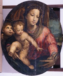 Madonna og barn med døperen Johannes, 1546-55 (olje på furu)