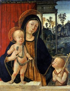 Madonna og barn med en ung døperen Johannes, ca. 1500 (tempera på poppeltre) av Italian School