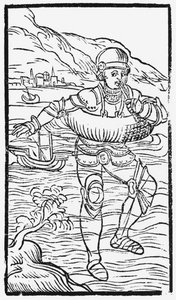 Mann med livring, illustrasjon fra History of the Northern Nations av Olaus Magnus (1490-1558), utgitt i Roma, 1555 av Italian School