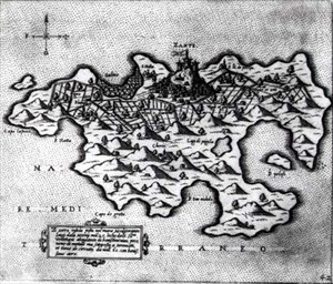 Kart over øya Zante, en venetiansk høyborg mot tyrkerne av Italian School