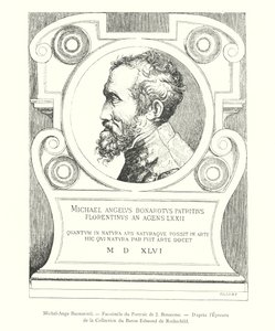 Michel-Ange Buonarotti, faksimile av portrettet av J Bonasone, etter beviset fra samlingen til baron Edmond de Rothschild (gravering) av Italian School