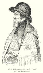 Michelangelo tegnet etter Nature in Roma av Francois de Hollande (gravering) av Italian School