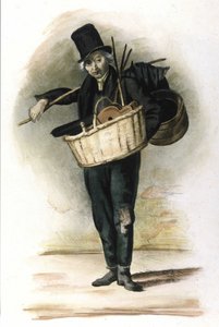Milanese Metier: en reparator av paraplyer, paraplyer og belg. Gravering av Locarno fra 1830. av Italian School