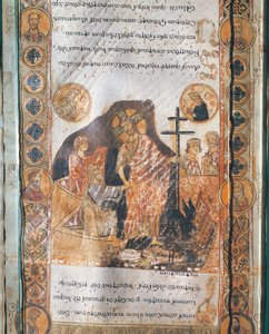 Miniatyr som viser Jesu Kristi oppstandelse fra Exultet I (pergament) av Italian School