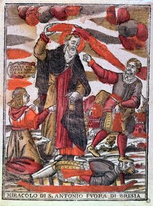 Mirakel av at St. Antonius den store kurerte en forgiftet mann (treblokktrykk i farger) av Italian School
