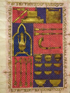 Ms.OR.26 fol.25v Templets instrumenter, fra den hebraiske bibelen (vellum) av Italian School