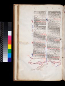 Ms 164. Peter Lombar, Sententiae, f.15v. bas-de-page penn-arbeid dekorasjon utviklet seg til fugl/drage hybrider av Italian School