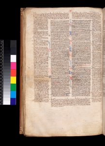 Ms 213. Gregory IX, Decretales with Apparatus av Bernardo Botone fra Parma, F.93v. Hovedtekst i en gotisk bokhånd (littera rotunda) av Italian School