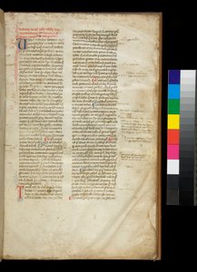 Fru 361. Valerius Maximus Eksempel på en avrundet gotisk halvfirkantet bokhånd, og fargede initialer med kontrasterende penn-blomstret dekorasjon av Italian School