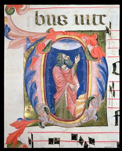 Ms 570 f.105r Historikert initial D som viser kong David i bønn av Italian School