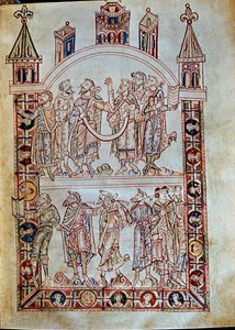 Ms. Plut.12.17 f.4r Disciples of St. Augustine, fra De Civitate Dei, (11.-12. århundre) av Italian School