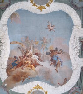 Mytologisk scene med dyrekretsen (fresco) av Italian School