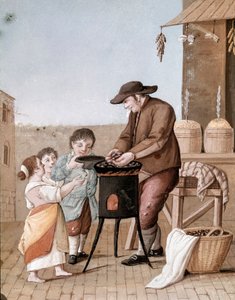 Napolitanske små metiers: selgeren av kastanjer - (gammel handel: kastanjeselger) Akvarell fra 1800-tallet - Napoli Museo Nazionale di San Martino av Italian School