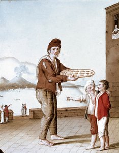 Napolitanske små metiers: selgeren av "" pasticiotti"" (napolitansk sand) - (Gammel handel: kjeksselgeren) Akvarell fra 1800-tallet - Napoli Museo Nazionale di San Martino av Italian School