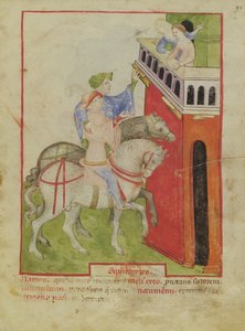 Nouv Acq Lat 1673 f.93 Ridning, fra Tacuinum Sanitatis, ca. 1390-1400 av Italian School