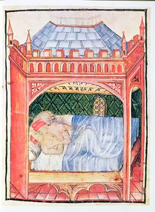 Nouv Acq Lat 1673 fol.100 Par i seng, fra Tacuinum Sanitatis, ca. 1390-1400 av Italian School
