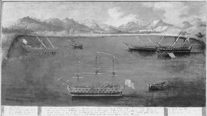 En av marineutnyttelsene til den berømte sjømannen, Mattio Ivanovich da Dobrota, ca. 1730 av Italian School