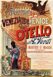 Otello: Plakat for første forestilling av Verdis opera Otello på Teatro Fenice i Venezia