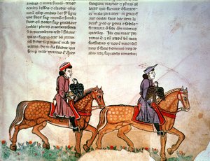 Pal Lat 1071 Frederick II: To ryttere med falker, fra De Arte Hunting with the Birds av Italian School
