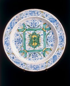 Tallerken med Rampant Lion, Cafaggiolo-produsent av Italian School
