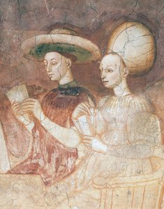 Lek med tarotkort, scene fra spillsyklusen, ca 1445-1450, fresco, Palazzo Borromeo, Milano, Lombardia, Detalj, Italia av Italian School
